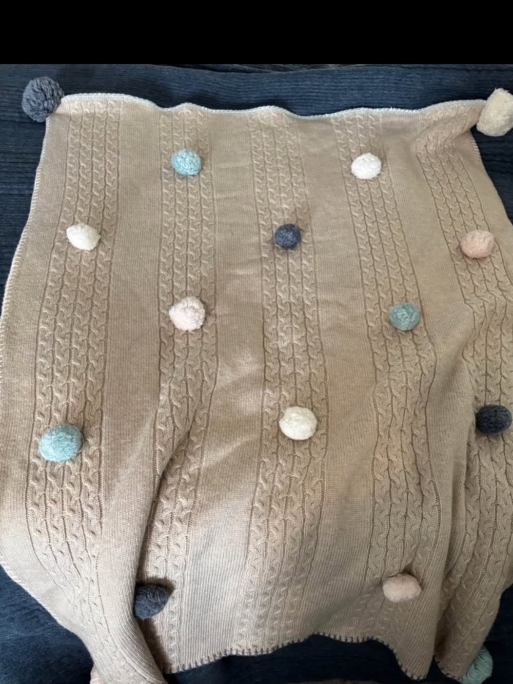 Pottery Barn Kids cozy knit Pom-pom blanket